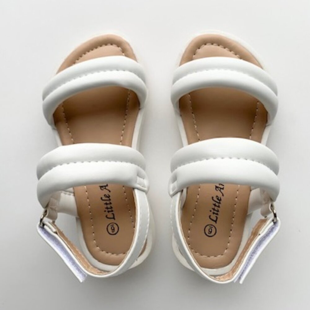 Toddler / Little/ Big Girls Puffy PU Slingback Open Toe Summer Sandal Shoes -Wht